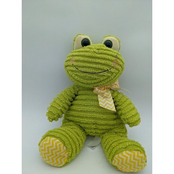 Hugfun Green Frog Plush Toy With Yellow Chevron Bow 15" ribbed  Terrycloth - Picture 5 of 7